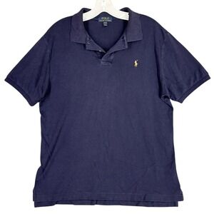 Polo Ralph Lauren Short Sleeve Polo Shirt Navy Blue Cotton Pony XL 18 20 Kids